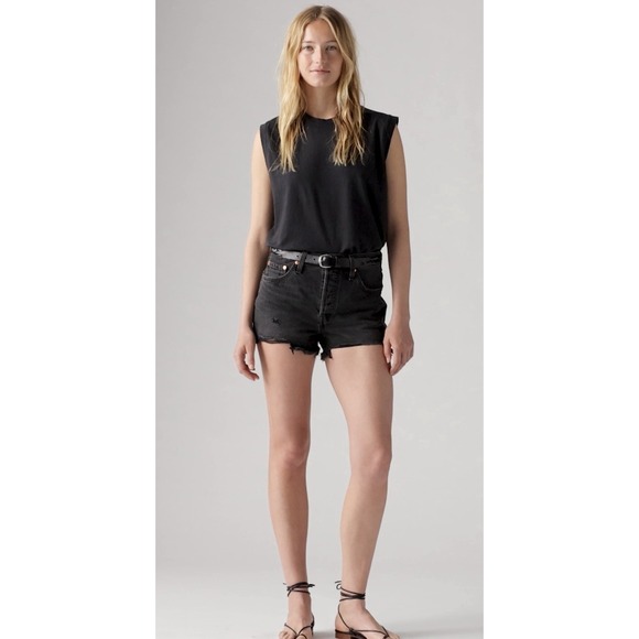 Levi's Pants - Levi's 501 High Rise Button Fly Distressed Hem Shorts Size 26 Stowaway Black